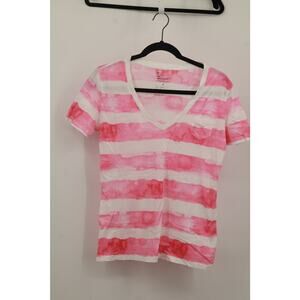 Gap Women's The Mercer V-Neck Pocket T-Shirt Striped Print Size S Pink/White